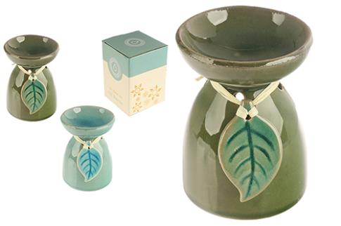 COMODIN | LAMPARILLA QUEMAPERFUMES DE CERAMICA DECORACION HOJA 11.5X8X8CM