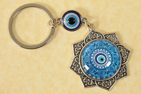 AMULETOS Y TALISMANES | LLAVERO DISEO MANDALA FLOR Y OJO TURCO 4 x 9,5CM