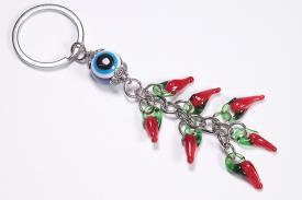 LLAVEROS | LLAVERO OJO TURCO CORNICELLO/CUERNO DE LA PROSPERIDAD 12 CM.