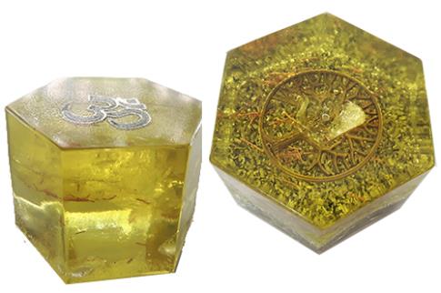 COMODIN | ORGONITA HEXAGONAL 50 X 40 MM AMARILLA CON ARBOL DE LA VIDA
