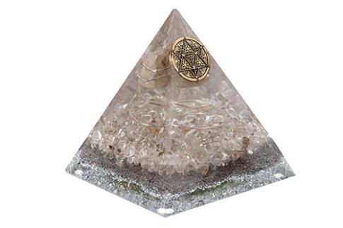 COMODIN | ORGONITA PIRAMIDE 14 X 14 X 15 CMS MERKABA Y CUARZO CRISTAL