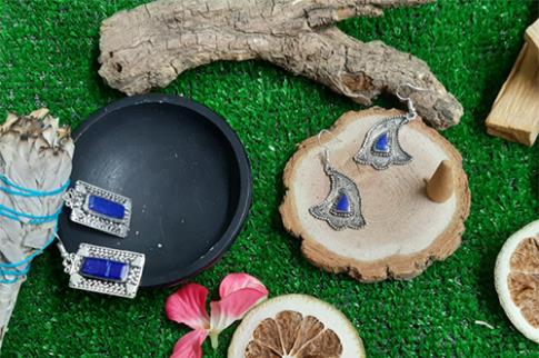 JOYERIA | PENDIENTE PLATA INDIA LAPISLAZULI