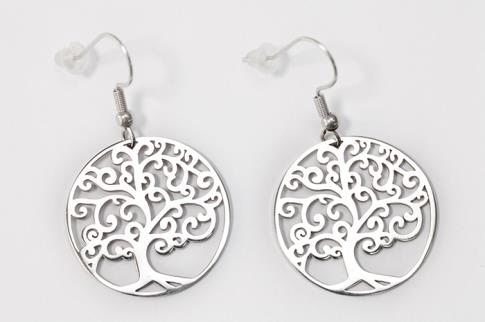 AMULETOS Y TALISMANES | PENDIENTES ACERO ARBOL DE LA VIDA EN MARCO CIRCULAR