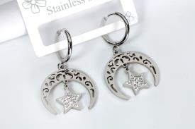 PENDIENTES | PENDIENTES ACERO CUERNO INVERTIDO CON ESTRELLA COLGANTE 2,5 X 2,5 CM