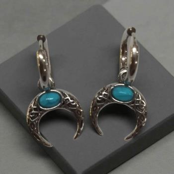 JOYERIA | PENDIENTES ACERO CUERNO INVERTIDO CON TURQUENITA (CIERRE DE ARO)