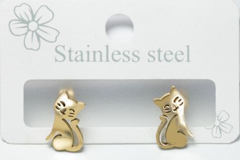 PENDIENTES | PENDIENTES ACERO DORADO GATITO DE LARGA COLA (ENFRENTADOS) 1,2 X 0,4 CM