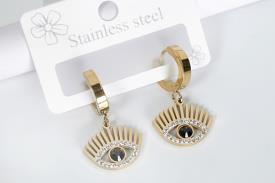 PENDIENTES | PENDIENTES ACERO DORADO OJO TURCO CON PESTA�AS Y BRILLANTES 2,7 X 1,2 CM