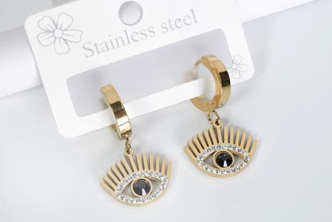 PENDIENTES | PENDIENTES ACERO DORADO OJO TURCO CON PESTA�AS Y BRILLANTES 2,7 X 1,2 CM