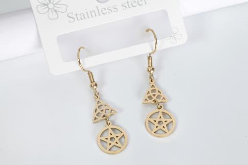 TALISMANES | PENDIENTES ACERO DORADO TRIQUETA Y TETRAGRAMATON