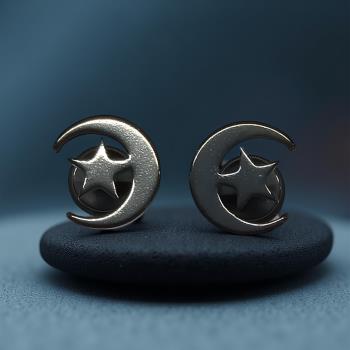 JOYERIA | PENDIENTES ACERO LUNA CON ESTRELLA COLOR NEGRO