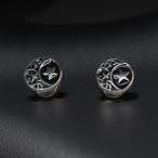 PENDIENTES ACERO LUNA CON ESTRELLA FONDO NEGRO
