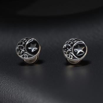 JOYERIA | PENDIENTES ACERO LUNA CON ESTRELLA FONDO NEGRO