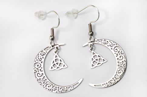 AMULETOS Y TALISMANES | PENDIENTES ACERO LUNA CON TRIQUETA