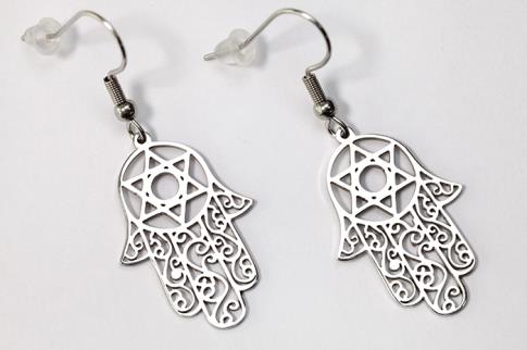 AMULETOS Y TALISMANES | PENDIENTES ACERO MANO DE FATIMA CON ESTRELLA DE DAVID