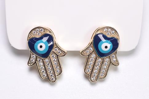 PENDIENTES | PENDIENTES ACERO MANO DE FATIMA CON OJO TURCO EN FORMA DE CORAZON Y BRILLANTITOS