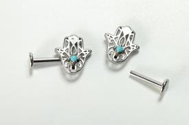 PENDIENTES | PENDIENTES ACERO MANO DE FATIMA CON PIEDRA AZUL