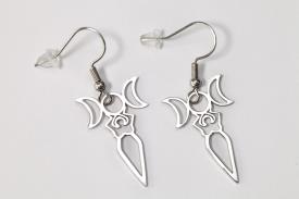 PENDIENTES | PENDIENTES ACERO TRIPLE LUNA SOSTENIDA POR DIOSA DE LA FERTILIDAD 2,5 X 1,5 CM