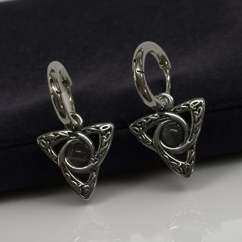 JOYERIA | PENDIENTES ACERO TRIQUETA CON LABRADORITA (CIERRE DE ARO)