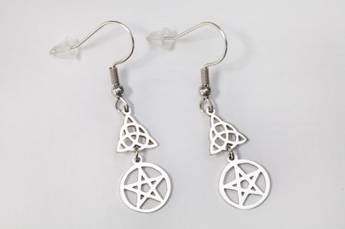 AMULETOS Y TALISMANES | PENDIENTES ACERO TRIQUETA CON PENTACULO
