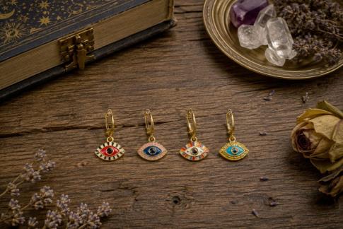 PENDIENTES | PENDIENTES COLGANTES ACERO DORADO OJO TURCO ALARGADO EN VIVOS COLORES (COLORES SURTIDOS)