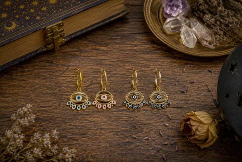 PENDIENTES | PENDIENTES COLGANTES ACERO DORADO OJOS TURCOS ALARGADOS CON PESTA�AS PEQUE�OS OJOS EN VIVOS COLORES (COLORES SURTIDOS)