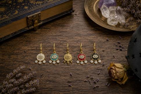 PENDIENTES | PENDIENTES COLGANTES ACERO DORADO OJOS TURCOS CON PESTA�AS DE CORAZONES EN VIVOS COLORES (COLOERES SURTIDOS)