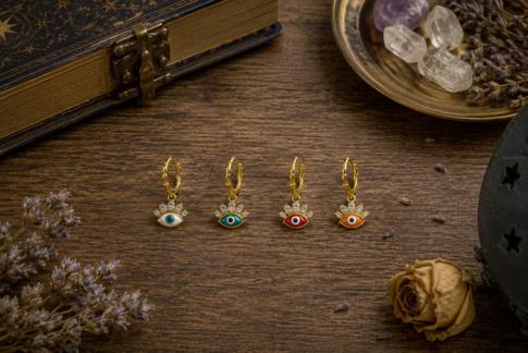 PENDIENTES | PENDIENTES COLGANTES ACERO DORADO OJOS TURCOS CON PESTA�AS EN VIVOS COLORES (COLORES SURTIDOS)