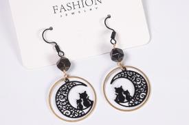 PENDIENTES | PENDIENTES COLGANTES GATITOS EN LUNA COLOR NEGRO Y DORADO