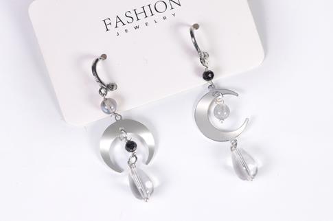 PENDIENTES | PENDIENTES COLGANTES LUNAS CON BOLITAS DE CUARZO BLANCO