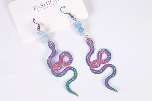 PENDIENTES | PENDIENTES COLGANTES SERPIENTES ENROSCADAS DE FANTASIA CON CHIPS DE MINERAL