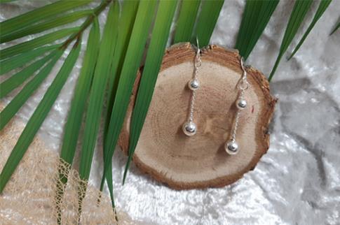 JOYERIA | PENDIENTES PLATA CADENA C/DOBLE BOLA