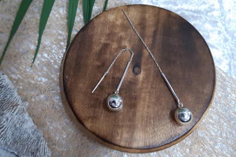 JOYERIA | PENDIENTES PLATA CADENA Y BOLA