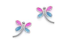 JOYERIA | PENDIENTES PLATA Y LIBELULA AZUL Y ROSA  6 mm