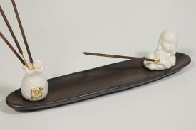 PORTAINCIENSOS | PORTAINCIENSO GONDOLA SACO Y BUDA COLOR BLANCO 25X5CM