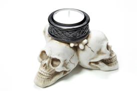 CANDELABROS Y PORTAVELAS | PORTALUMINAS 3 CALAVERAS: FUEGO, PROTECCI�N Y PODER. 12X7CM