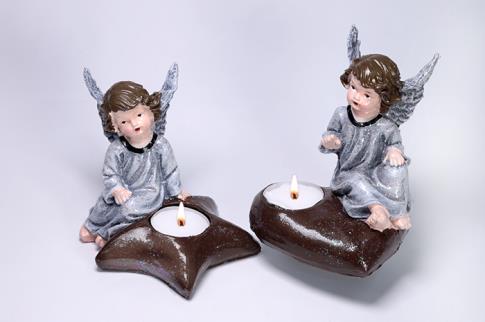 NGELES | PORTALUMINAS ANGELITO SENTADO TONOS LILAS 11 X 11 CM. (MODELOS SURTIDOS)