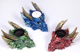 DRAGONES | PORTALUMINAS CABEZA DE DRAGON (COLORES SURTIDOS) 15X7CM