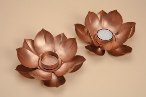 CANDELABROS Y PORTAVELAS | PORTALUMINAS EN FORMA DE FLOR COLOR DORADO 15 CMS