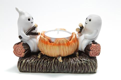 CANDELABROS Y PORTAVELAS | PORTALUMINAS FANTASMAS SONRIENTES 11 X 8 CM.