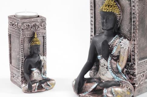 FIGURAS DIOSES, BUDAS Y MONJES | PORTALUMINAS FIGURA BUDA CON ALTAR TORRE 12X6CM