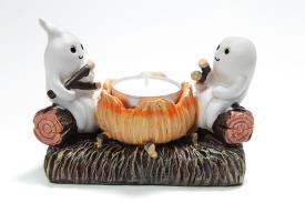 CANDELABROS Y PORTAVELAS | PORTALUMINAS HALLOWEEN FANTASMAS SONRIENTES 11 X 8 CM.