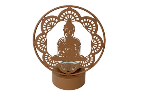 CANDELABROS Y PORTAVELAS | PORTAVELAS METAL Y CRISTAL BUDA 18 x 10 x 21,50 cm