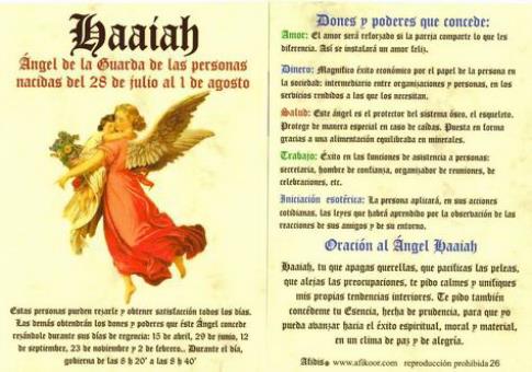 POSTALES Y POSTERS | POSTAL NGEL HAAIAH 28 JULIO AL 1 AGOSTO (N 26).