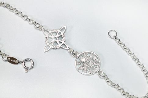 JOYERIA | PULSERA  PLATA DOBLE PROTECCION CON CIERRE (Nudo de Brujas y Tetragramaton 1,5 cm.)
