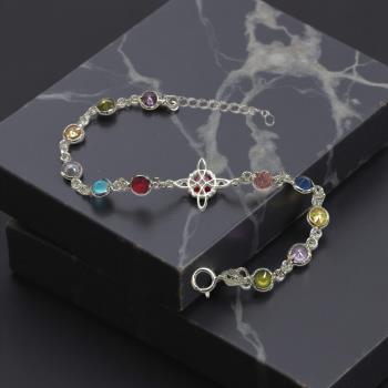 JOYERIA | PULSERA  PLATA NUDO DE BRUJAS CON BRILLANTES DE COLORES