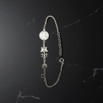 PULSERAS | PULSERA  PLATA TRIPLE PROTECCION MEDALLA SAN BENITO, CRUZ DE CARAVACA Y LLAVE DE SAN BENITO