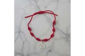 PULSERAS | PULSERA 7 NUDOS ROJA CON DIJE TETRAGRAMATON PLATA