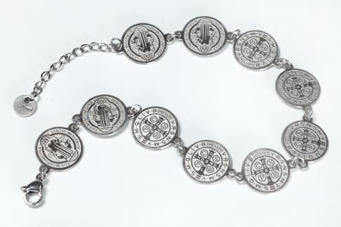 PULSERAS | PULSERA ACERO 10 MEDALLAS DE SAN BENITO