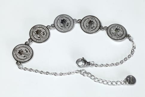 PULSERAS | PULSERA ACERO 5 MEDALLAS DE SAN BENITO