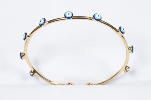 COMODIN | PULSERA ACERO DORADO ADAPTABLE FINA CON OJOS TURCOS AZUL OSCURO